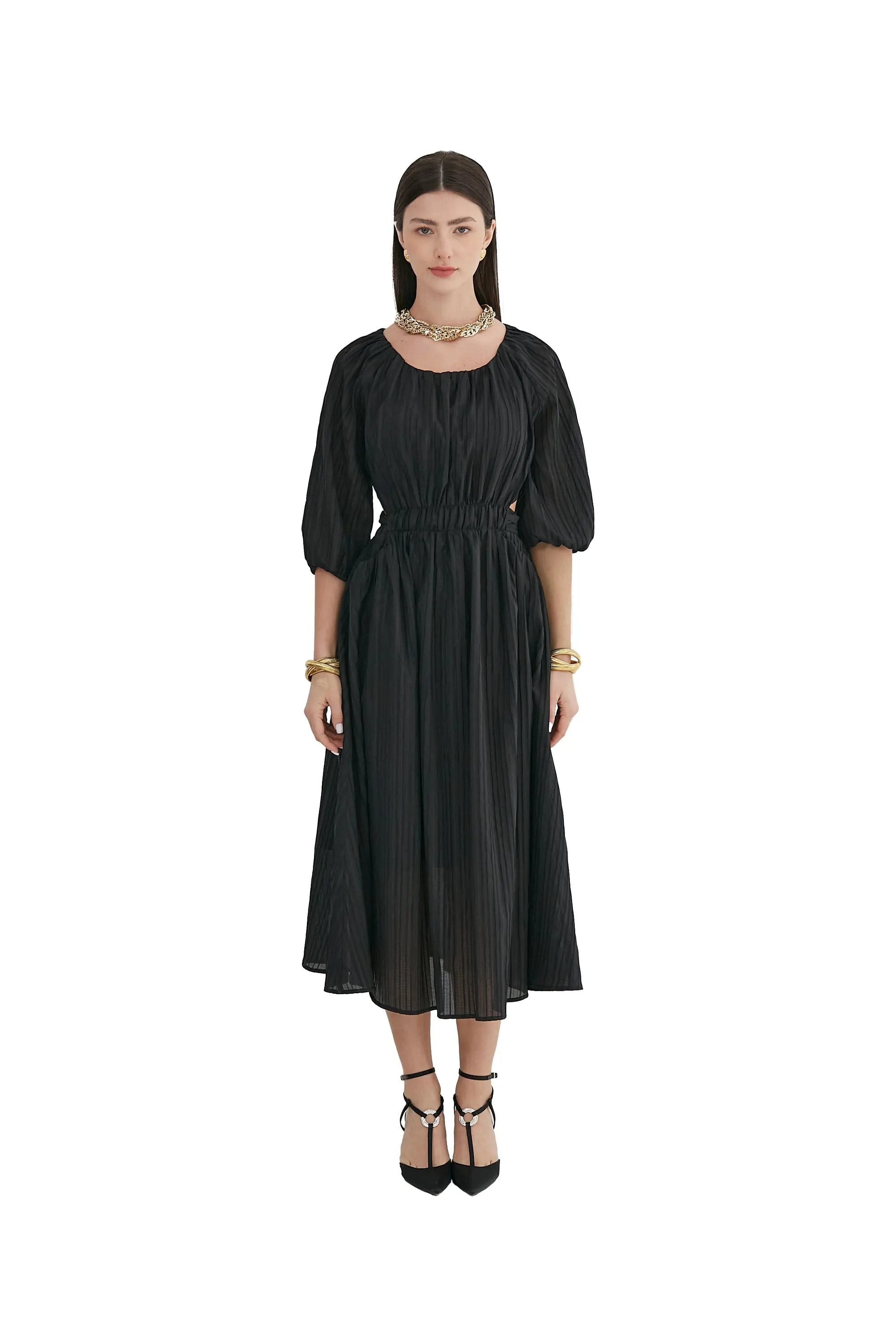 Ladies’ Spring and Summer Intellectual Round Neck Waist Dress ULA